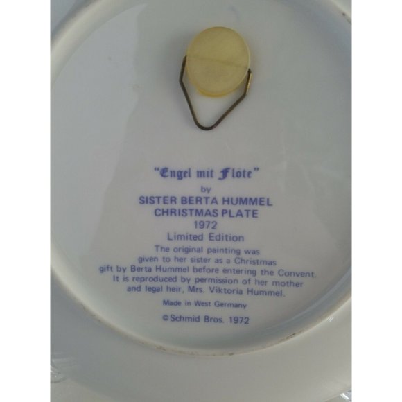 Vintage Bertha Hummel Plate Christmas 1972 ENGEL MIT FLOTE Ltd.Ed.Schmid - Picture 3 of 5